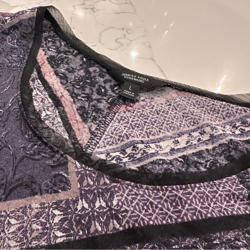 Simply Vera Wang Purple Floral Patchwork Flowy Tunic Top L Whimsigoth Witchy - Picture 3 of 9